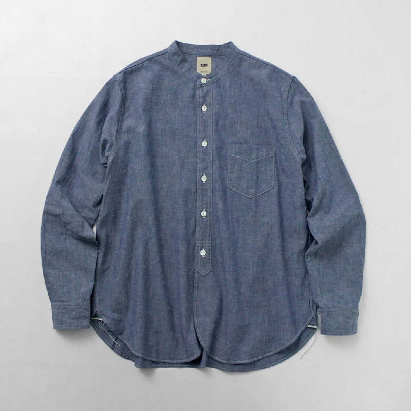 tops designed for layering for menFOB FACTORY / F3428 Selvage Chambray Band Collar Shirt