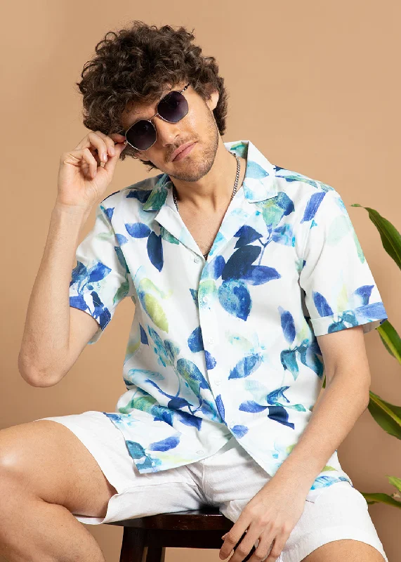 tops with prints for menPetal Blue Half Sleeve Shirt