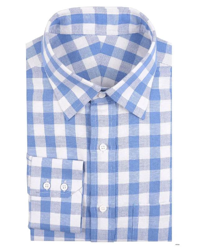 vests for menLinen Cotton: Blue Macro Gingham Checks