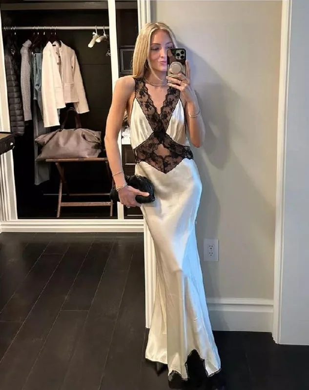 Sweetheart neckline dresses for womenWhite/black satin fashion simple lace long slim fit ball gown evening dress gh3085