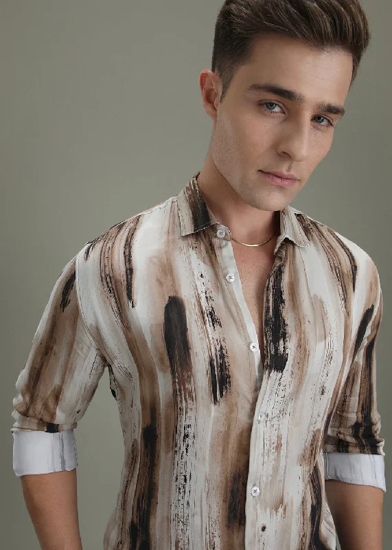 tops with rolls for menAbstract Brown Printed Shirt