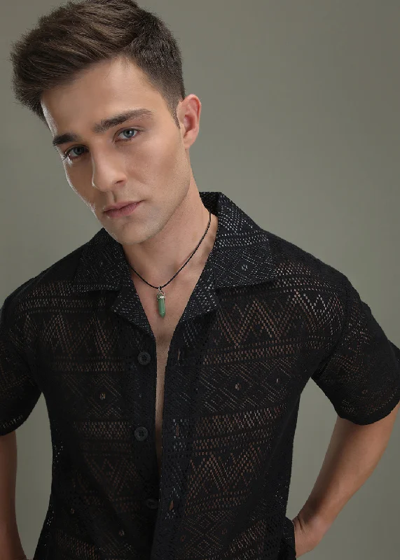plain tees for menDeep Black Crochet Shirt