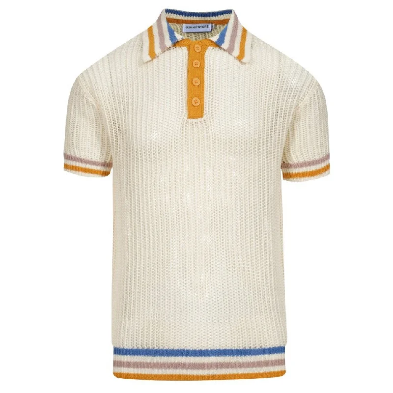 men's short-sleeved tops with a bold print or patternMen's vintage mesh contrast knit polo shirt