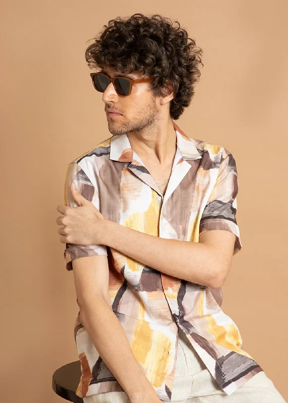 graphic tees for menYellow Abstract Half Sleeve Shirt