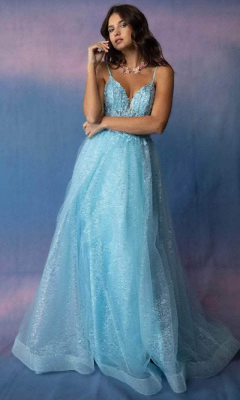 Satin dresses for womenEureka Fashion - 9828 Spaghetti Strap Glitter Prom Gown