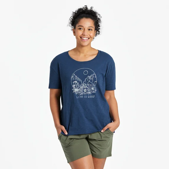 men's short-sleeved work shirtsWomen's Canyon Flowers Relaxed Fit Slub Tee
