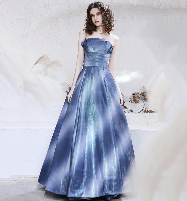Strapless dresses for womenUnique satin long prom dress blue evening dress  8611