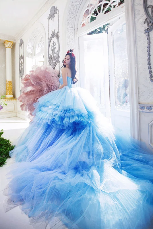 Sheath dresses for womenAmazing tulle long prom dress blue evening dress  8516