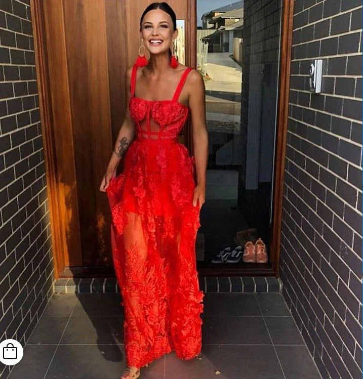 Motherhood dresses for pregnant womenRed tulle A-line long ball gown lace evening dress gh2808