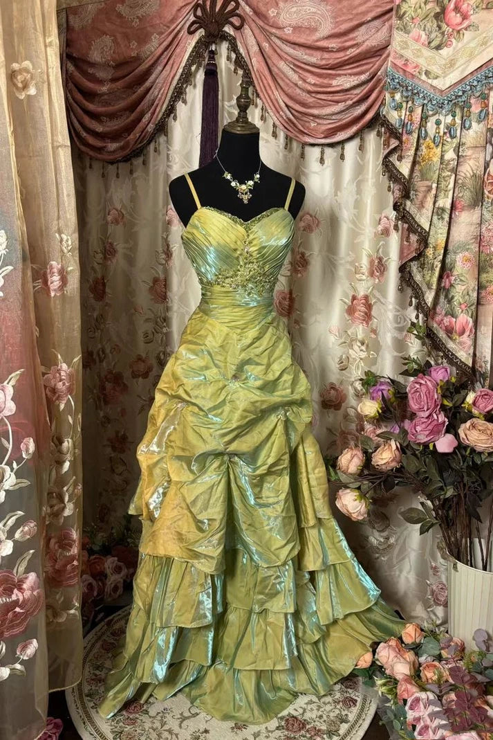 Party dresses for womenGreen gorgeous retro exquisite beaded elegant long satin ball gown evening dress graduation dress adult ceremony brother gh3186