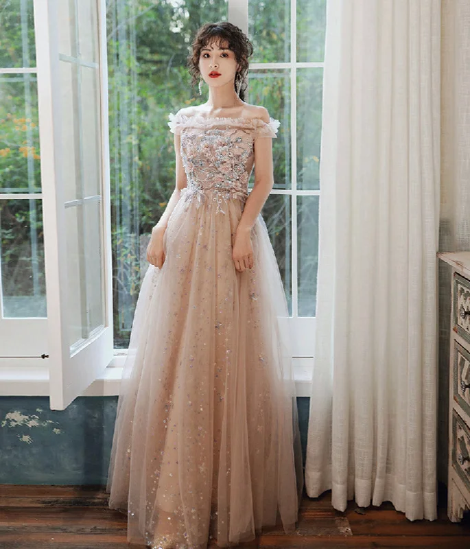 Midi dresses for womenCute tulle sequins long prom dress evening dress  8419