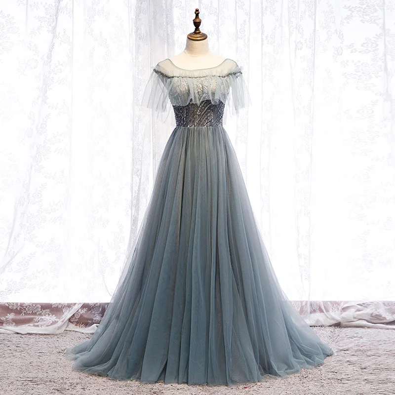 Little red dresses (LRDs) for womenGray tulle long ball gown dress evening dress  8317