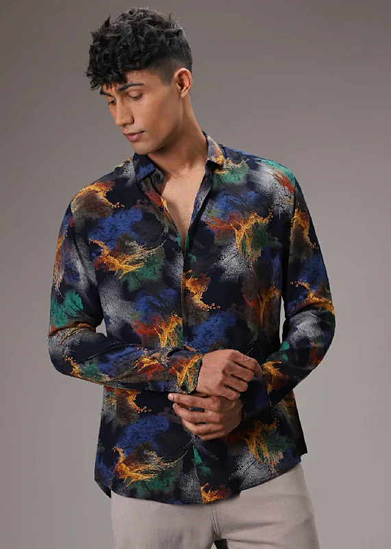 tops made from leather for menColor Cascade Blue Feather Shirt