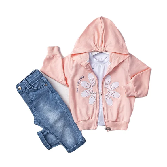 tops made from flannel for menLittle Girls' Colorful Hoodie Jacket, Jeans and T-Shirt 3-Piece Set