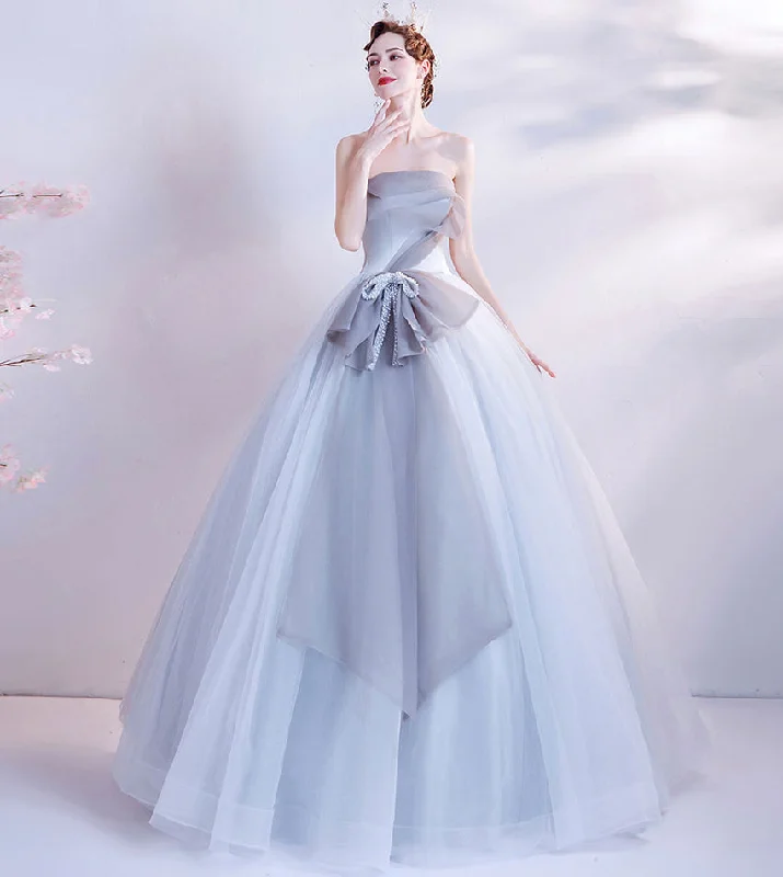 Autumn dresses for fall fashionGray tulle long prom dress gray evening dress  8432