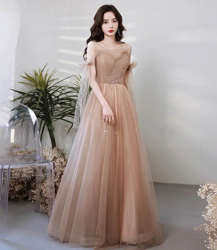 Tall women's dressesCute tulle sequins long A line prom dress evening dress  8705