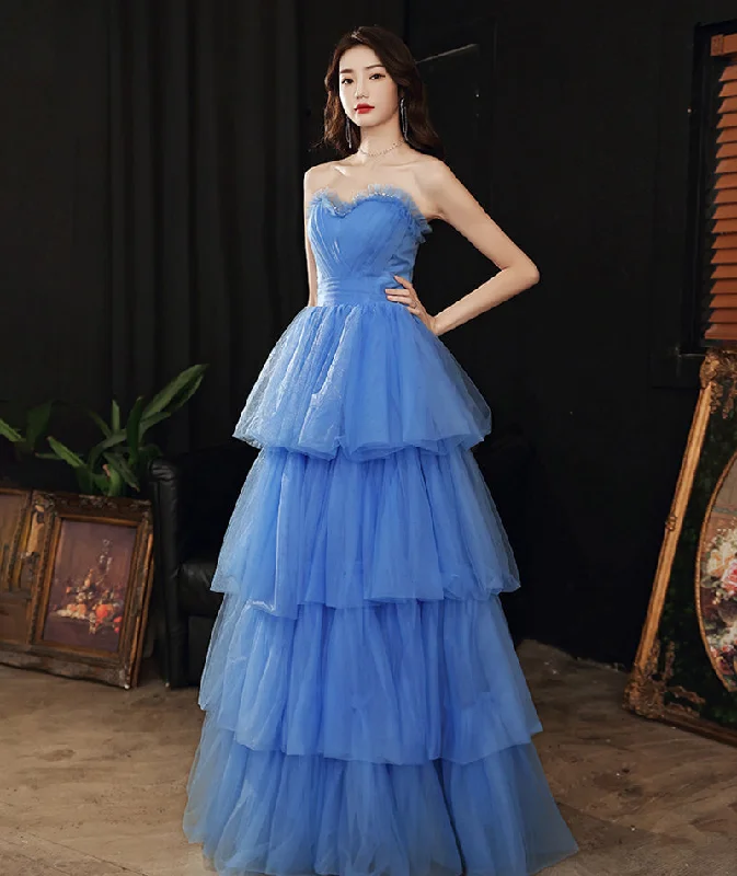 Party dresses for womenBlue tulle long prom dress blue evening dress  8522