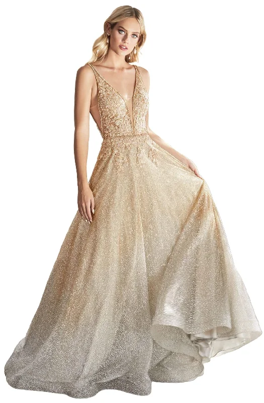 Workwear women's dressesCinderella Divine - V-Back Beaded Lace Prom Gown CD208