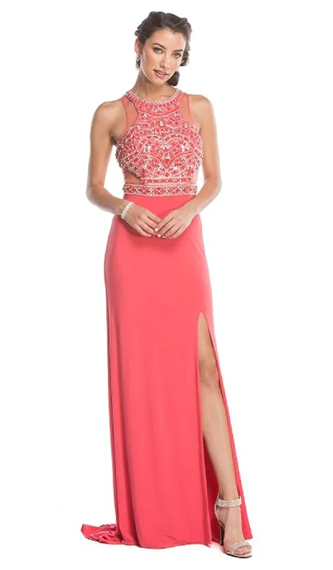 Long flowy dresses for womenTrevi Collection - Embellished Dress With Slit