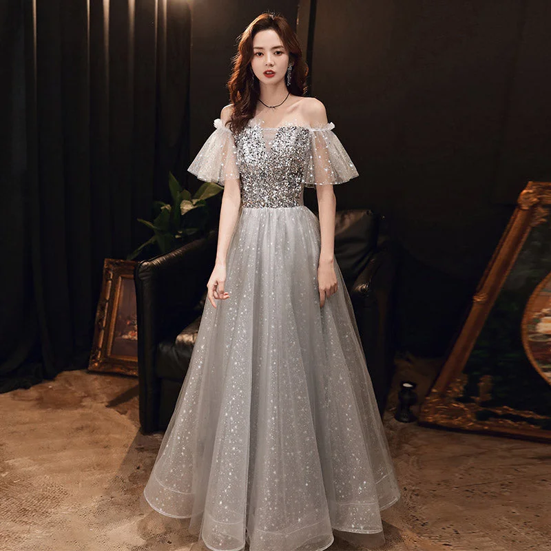 Corduroy dresses for womenGray sequins short prom dress evening dress  8359