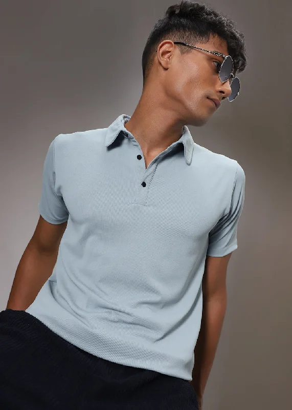 checked shirts for menLight Blue Ribbed Polo T-shirt