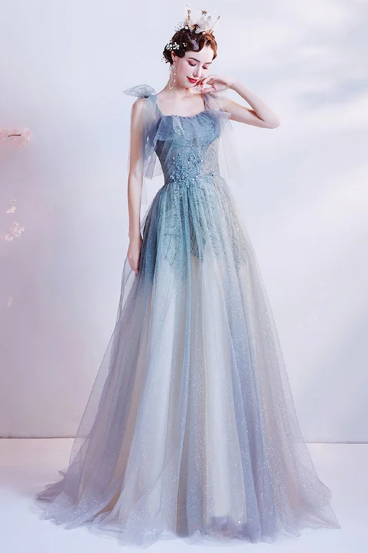 Handmade dresses for unique fashion statementsCute tulle long A line prom dress evening dress  8703