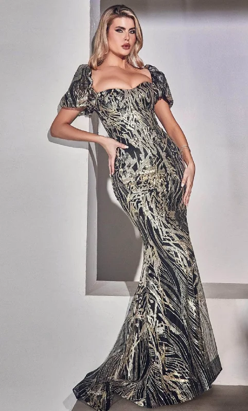 Velvet dresses for womenCinderella Divine J833 - Puff Sleeves Mermaid Evening Gown