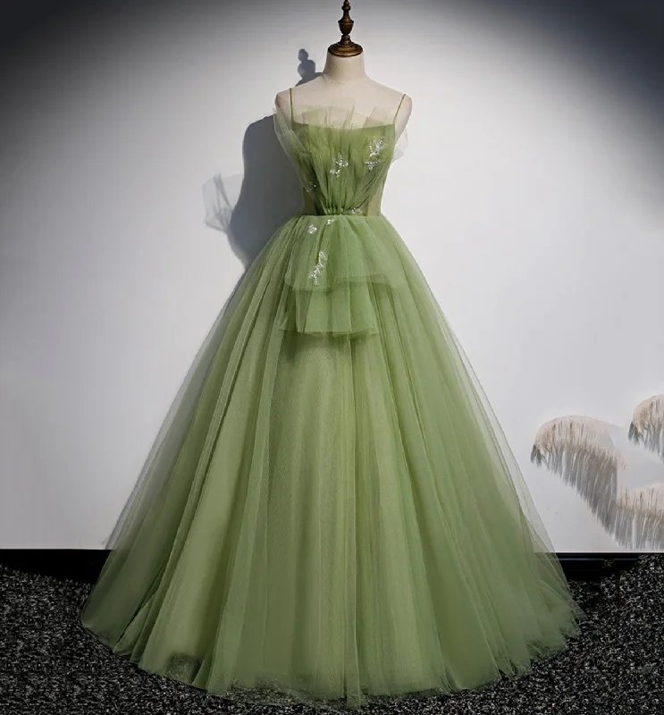 Ruched dresses for womenGreen tulle long A line prom dress  8589