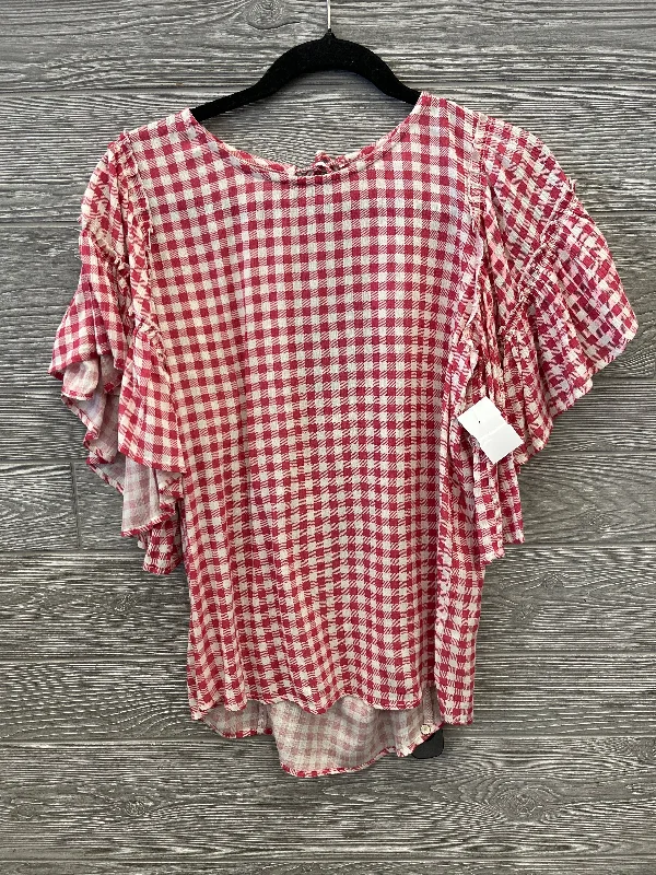 Ruffled women's topsTop Short Sleeve By Maurices In Plaid Pattern, Size: S