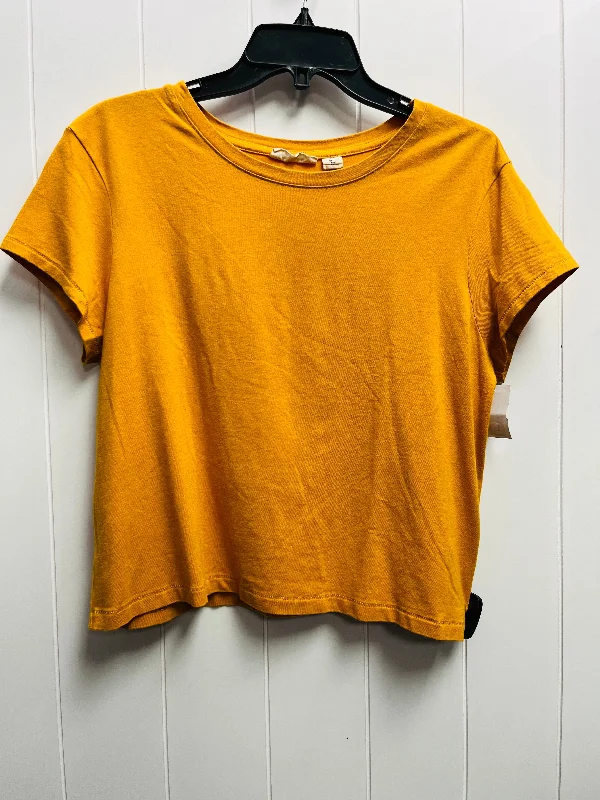 White women's topsTop Short Sleeve Basic By Christian Siriano In Yellow, Size: L