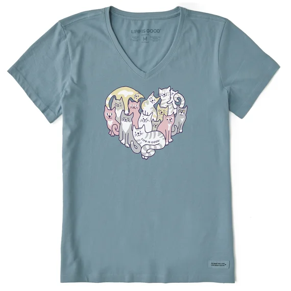 short-sleeved shirts for men with a vintage or retro feelWomen's Heart Of Cats Short Sleeve Vee