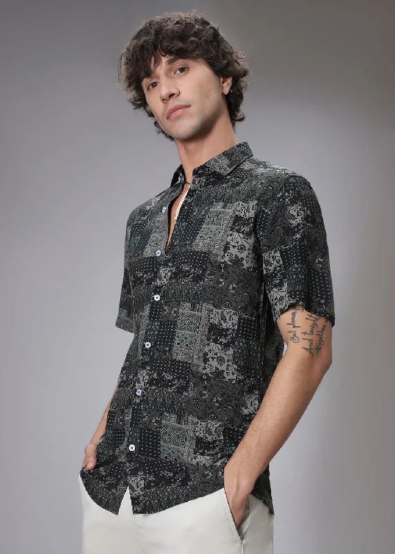 men's wear blazersGreen Geometric Print Shirt