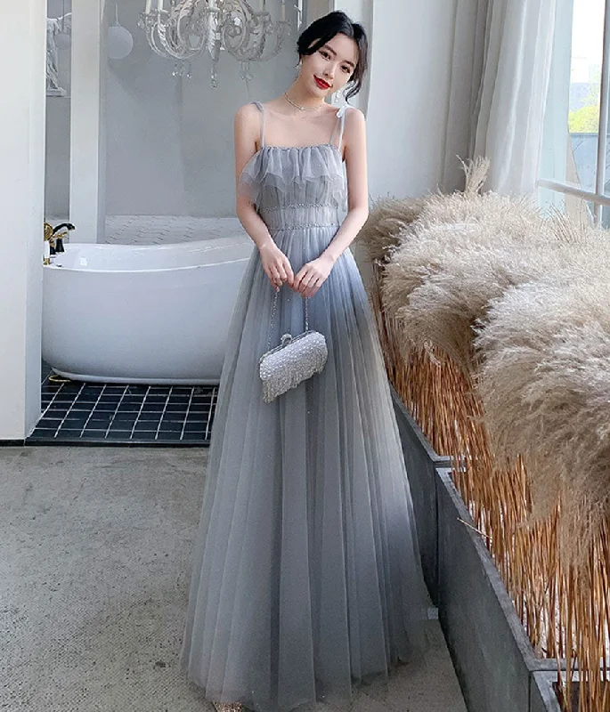 Evening gowns for formal eventsGray tulle sequins long prom dress party dress  8342