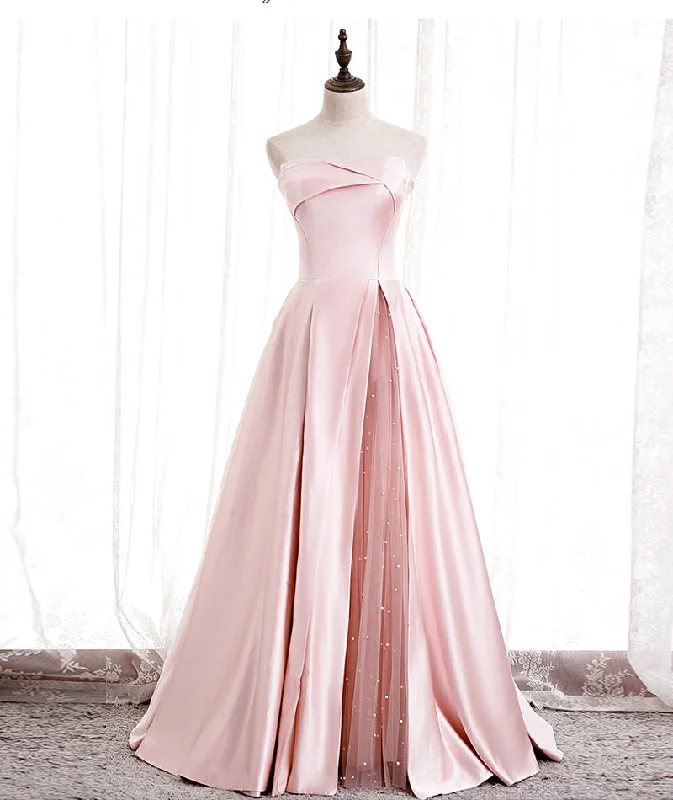 Evening gowns for formal eventsPink satin long prom dress pink evening dress  8550