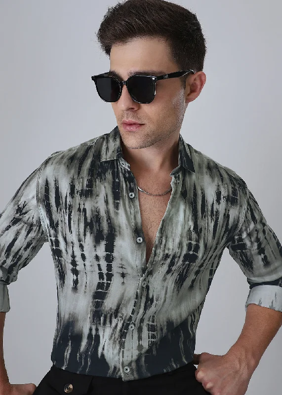 tops made from wool for menAbstract Black Printed Shirt
