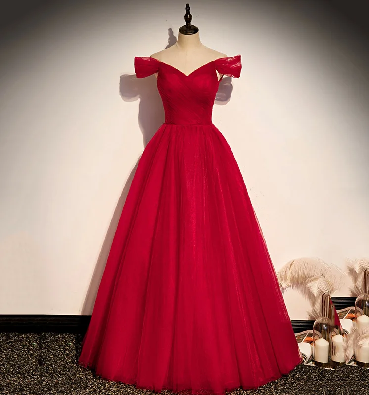 Silk dresses for womenRed tulle long A line prom dress red evening dress  8639