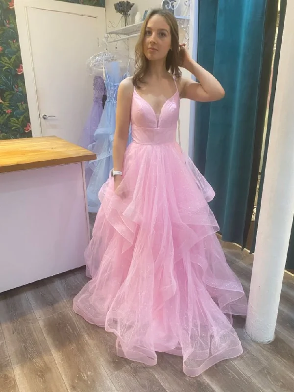 High-slit dresses for womenPink fashion sweet long elegant tulle floor-length ball gown evening gown graduation gown coming of age ceremony gown gh3352