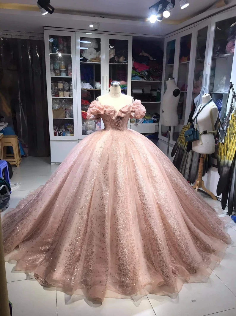 Floral dresses for womenChampagne pink sweet shiny gorgeous elegant long ball gown evening dress princess adult ceremony ball gown gh3115