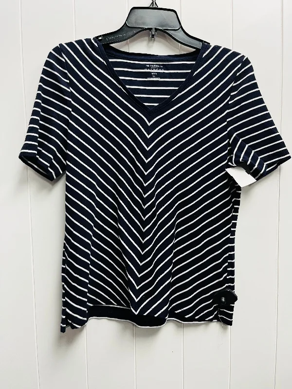 Chunky knit women's topsTop Short Sleeve By Talbots In Blue & White, Size: L