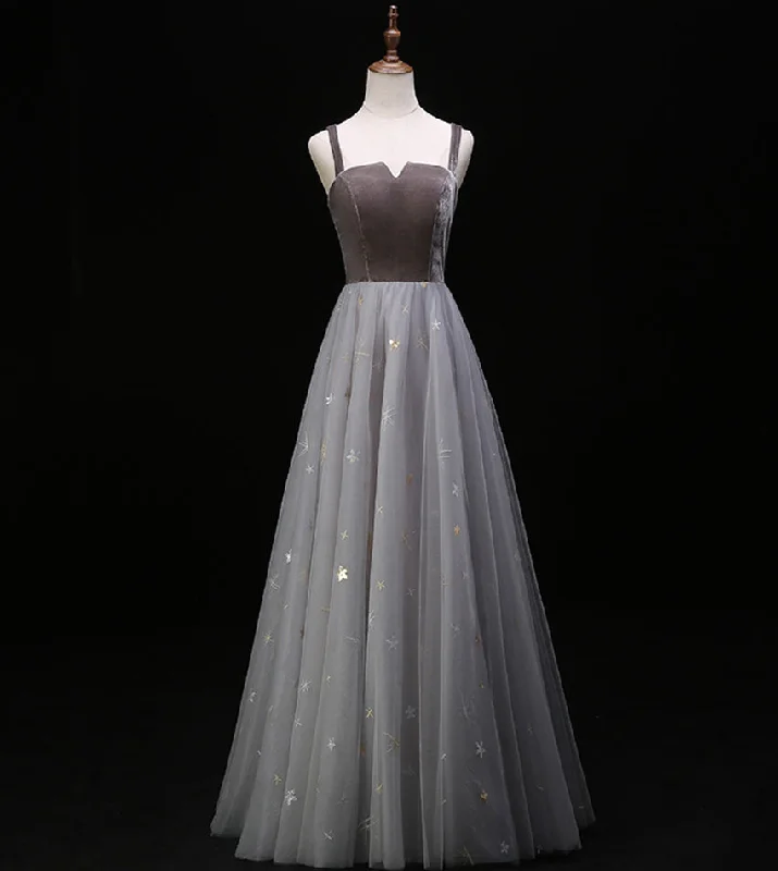 Strapless dresses for womenGray velvet tulle prom dress evening dress  8390