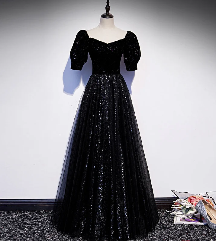 Limited edition dresses for collectorsElegant tulle sequins long prom dress black evening dress  8554
