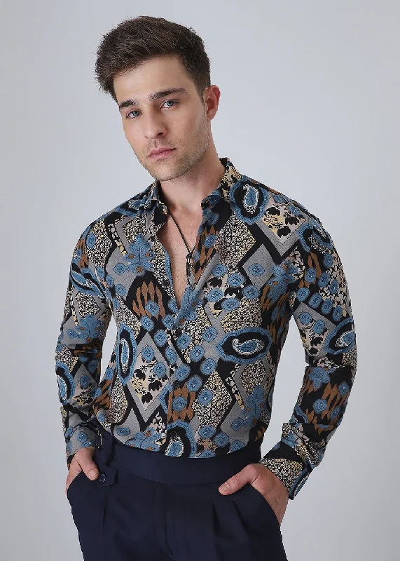 tops made from performance fabrics for menBlue Feather Shirt
