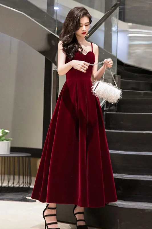 Long flowy dresses for womenBurgundy velvet short prom dress homecoming dress  8654
