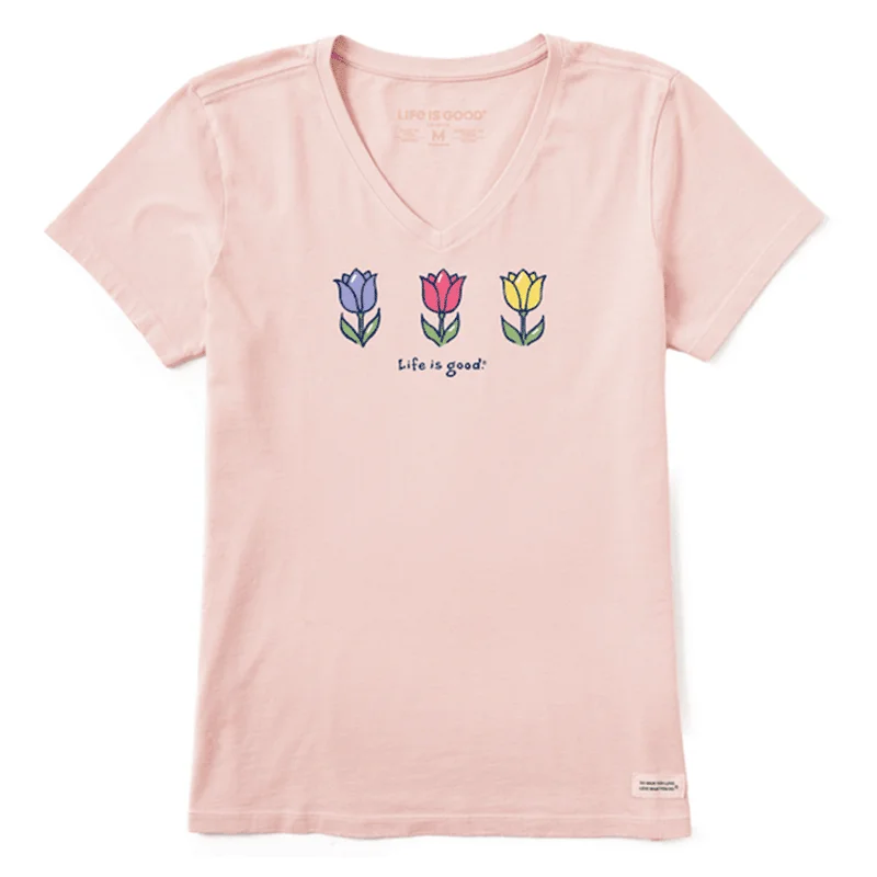 short-sleeved men's clothing that is machine washableWomen's Three Tulips Short Sleeve Vee