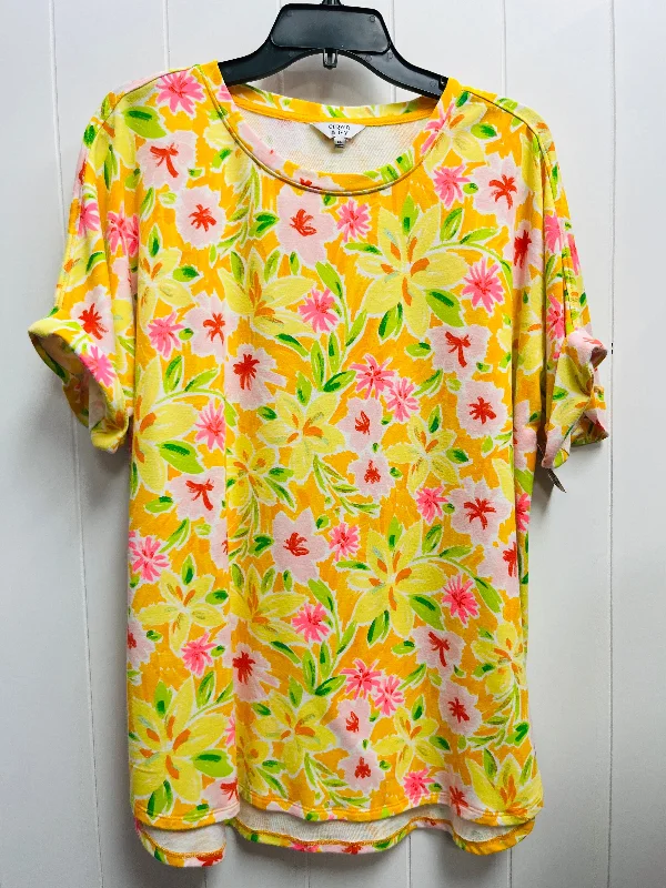 Handmade women's topsTop Short Sleeve By Crown And Ivy In Orange & Yellow, Size: Xl