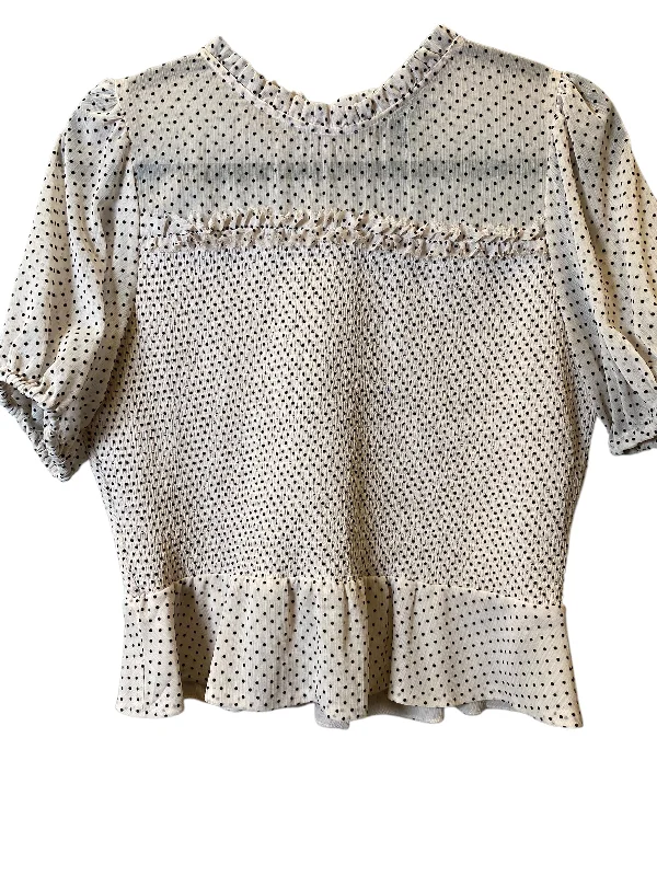 Navy blue women's topsTop Short Sleeve By Express In Polkadot Pattern, Size: L