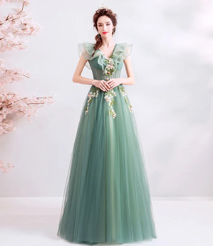 Motherhood dresses for pregnant womenGreen tulle long A line prom dress evening dress  8709