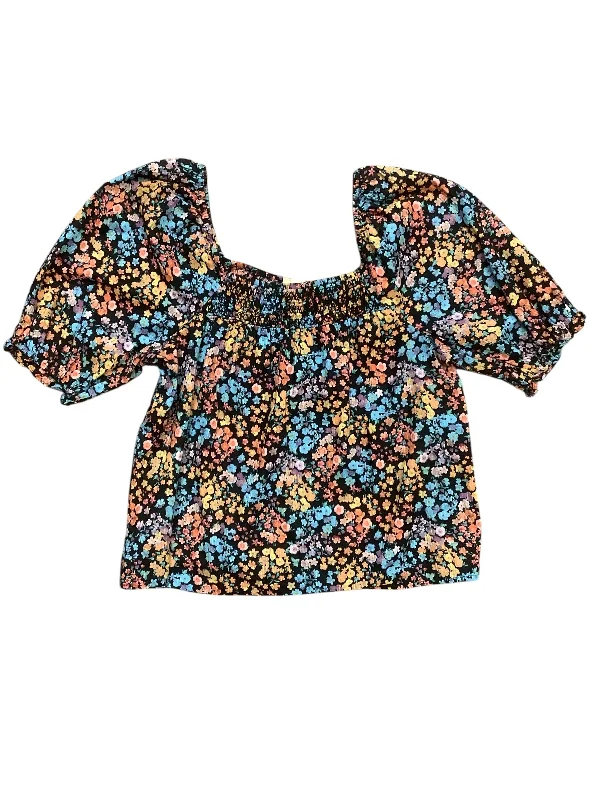 Metallic women's topsTop Short Sleeve Basic By Ana In Black Floral, Size: Xs
