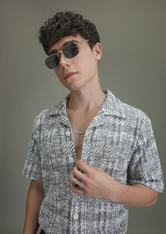 indoor tops for menAsh Grey Jacquard Knitted Shirt