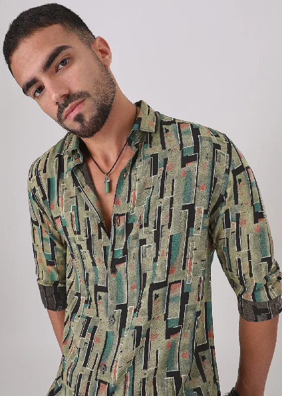 tops with lace-up for menGreen Feather Shirt